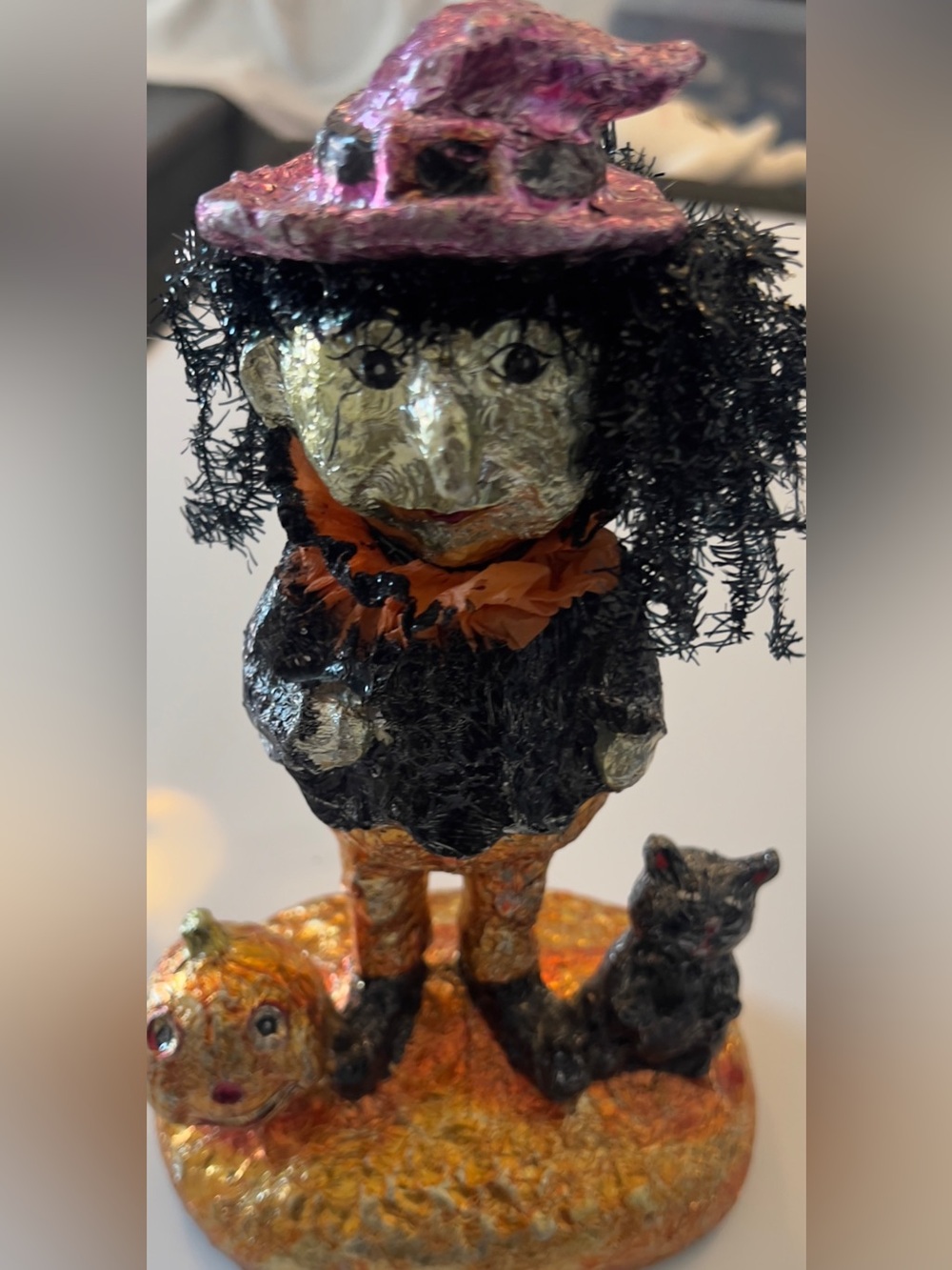 Vintage primitive folk art Halloween witch figurine
